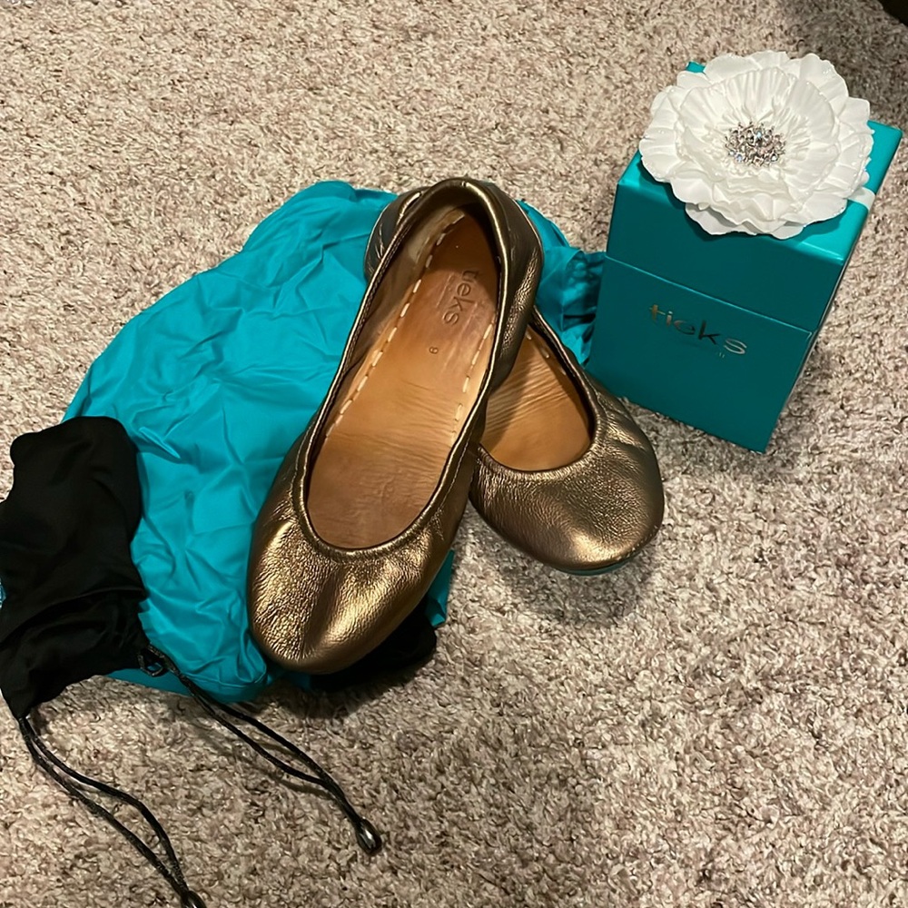 Tieks by Gavrieli Metallic Bronze Shoes 9 EUC Includes All Original Accessories